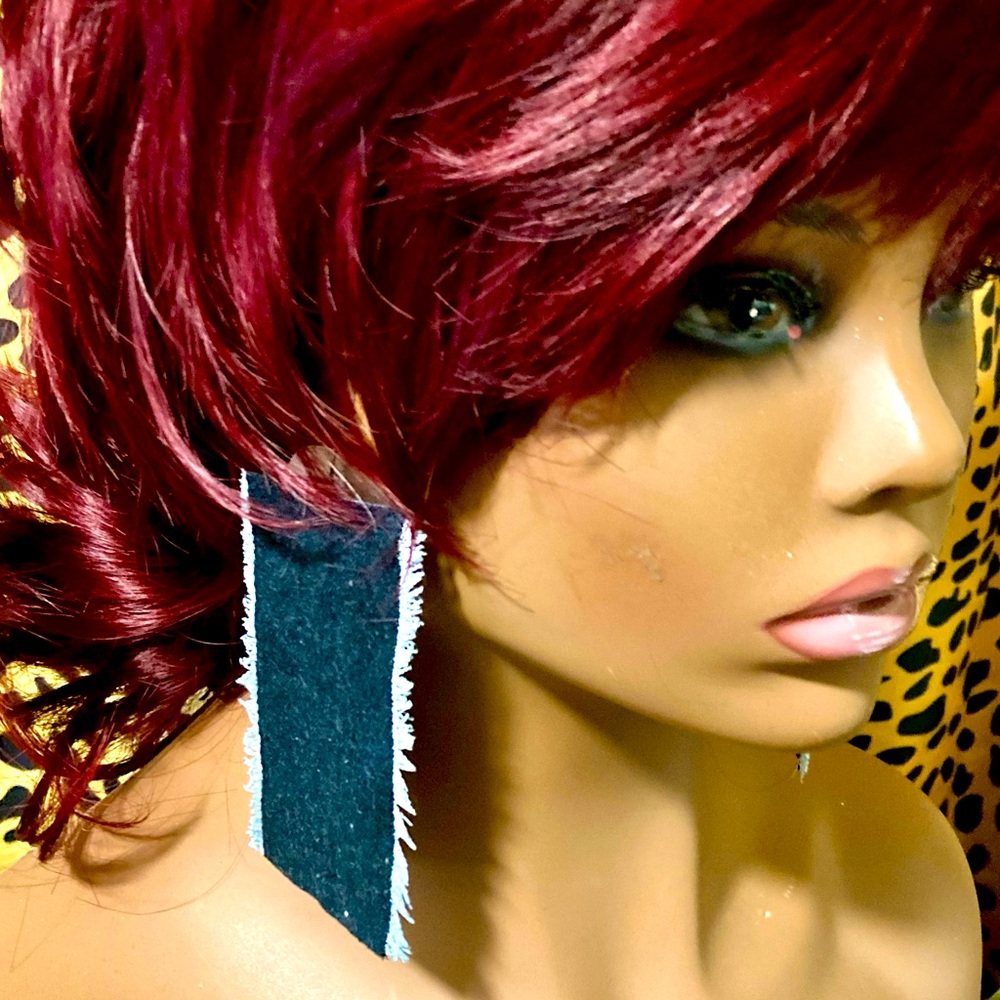 Denim straight leg fringe clips